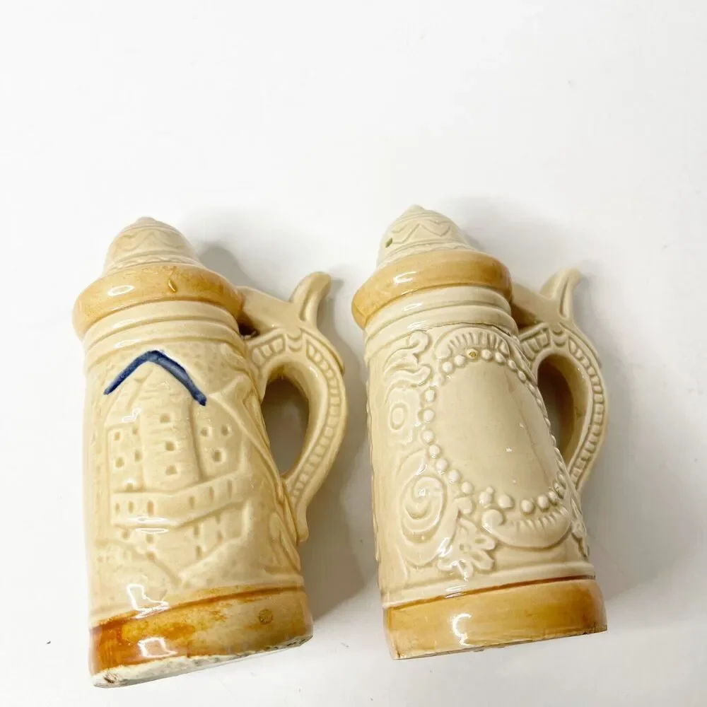 Vintage German Beer Stein Salt & Pepper Shakers Ceramic Oktoberfest Brewery